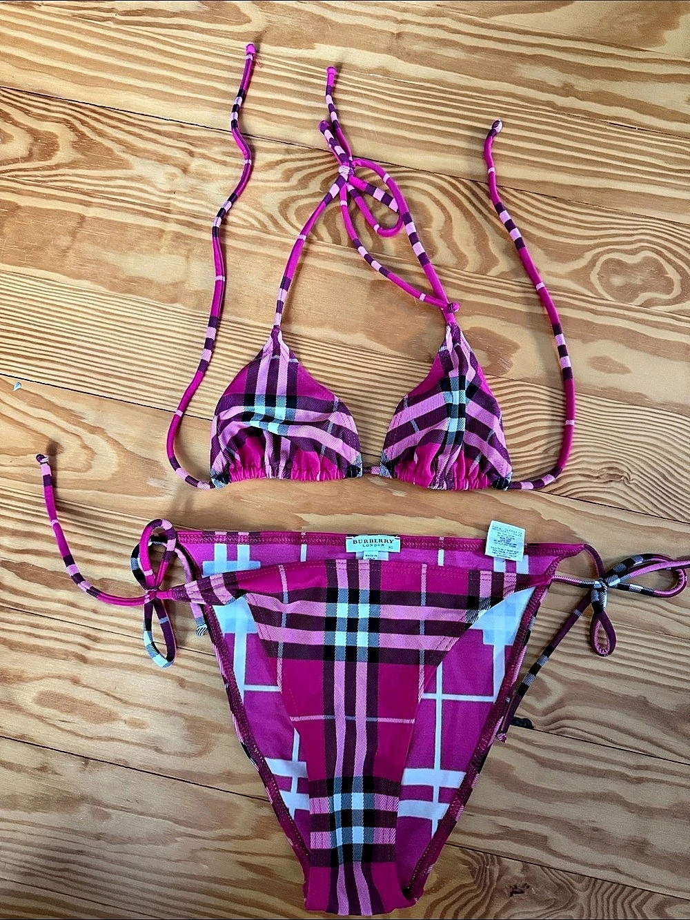 Burberry Plaid Bikini in Pink & White Size XS Like New